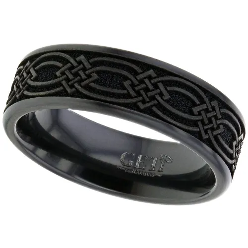 Zirconium Ring with Laser Engraved Continuous Celtic Knot Detail